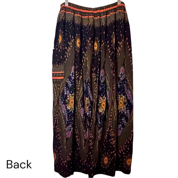 Boho Print Wide Leg Harem Pants Cargo Pocket Purple Gold Red on Black Elastic 1X - Picture 3 of 13